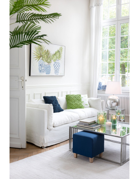 Coussin en macramé carré en coton bleuJ-Line