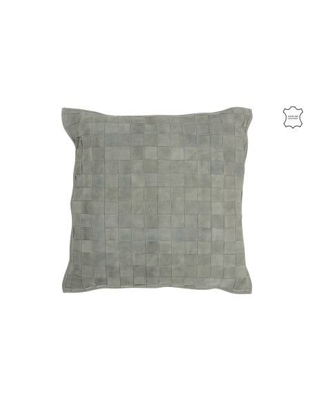 Coussin carré en cuir vert.J-Line
