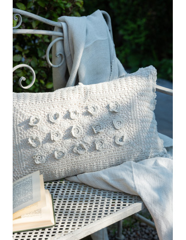 Coussin Rectangle en Dentelle en Coton BleuJ-Line