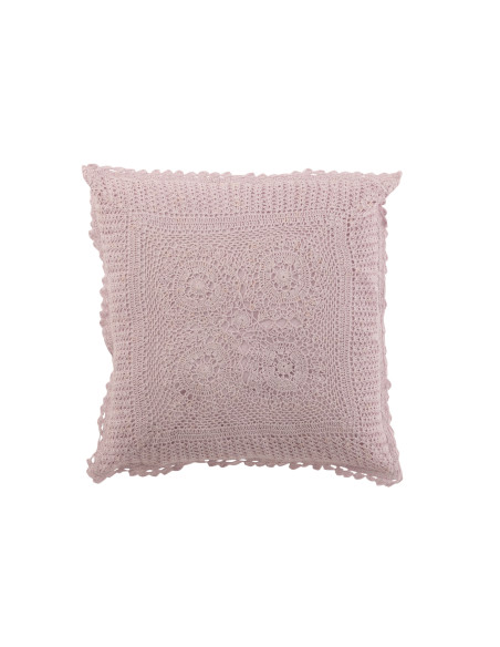 Coussin carré en dentelle de coton violetJ-Line