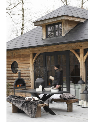 Coussin en fausse fourrure longue gris/noir/blancJ-Line