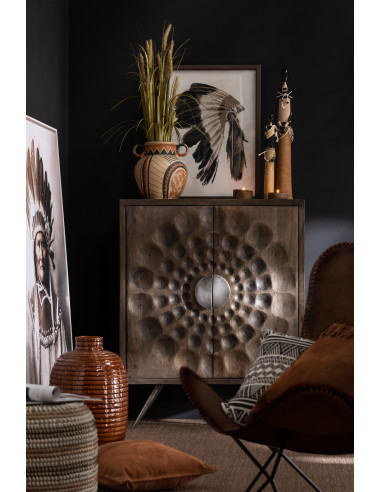 Cousu Coussin Carré en Cuir CognacJ-Line