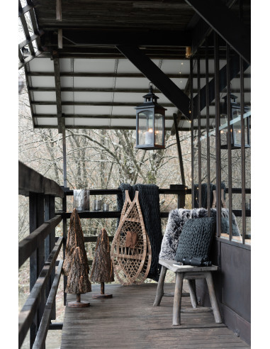 Coussin en fausse fourrure longue gris/noir/blancJ-Line