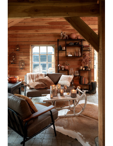 Cousu Coussin Carré en Cuir CognacJ-Line