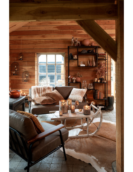 Cousu Coussin Carré en Cuir CognacJ-Line