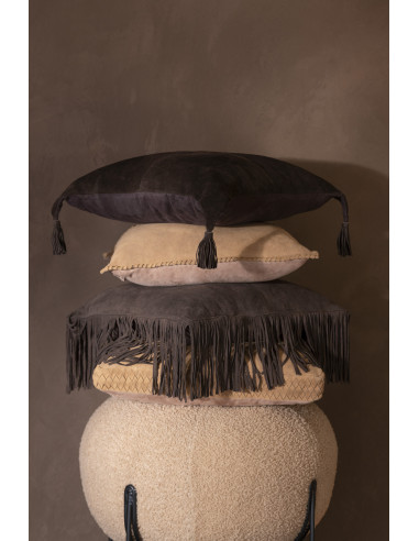 Coussin en cuir tissé camelJ-Line