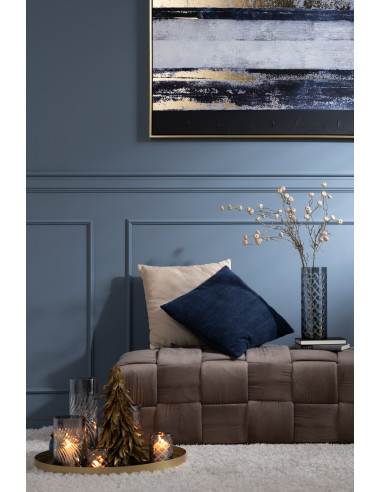 Coussin côtelé carré en velours bleuJ-Line