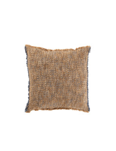 Coussin avec des bords effilochés en polyester/coton marron clair/bleuJ-Line