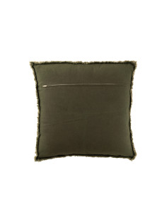 Coussin avec des bords effilochés en polyester/coton vert foncéJ-Line 2