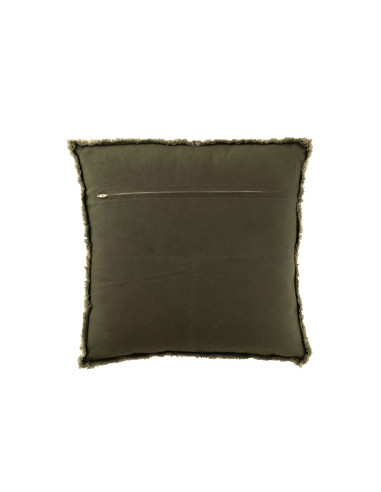Coussin avec des bords effilochés en polyester/coton vert foncéJ-Line