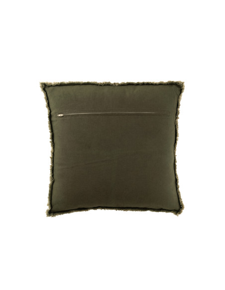 Coussin avec des bords effilochés en polyester/coton vert foncéJ-Line Coussin avec des bords effilochés en polyester/coton vert foncéJ-Line