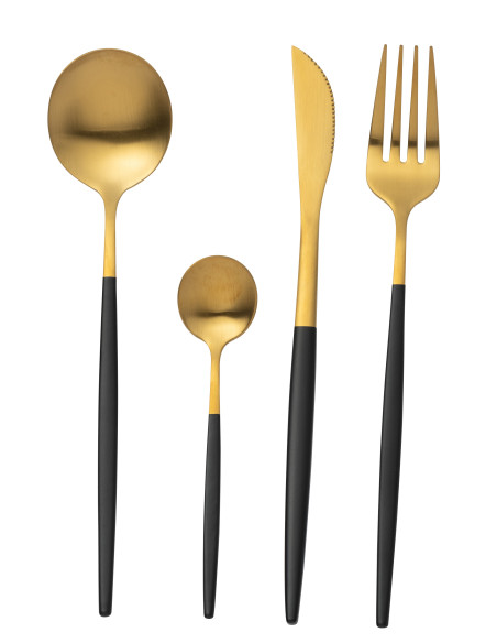 Couverts de table en acier inoxydable mat doré et noir de 24 piècesJ-Line Couverts de table en acier inoxydable mat doré et noir de 24 piècesJ-Line