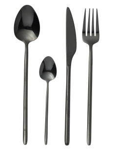 Couverts de table en acier inoxydable brillant noir de 24 piècesJ-Line