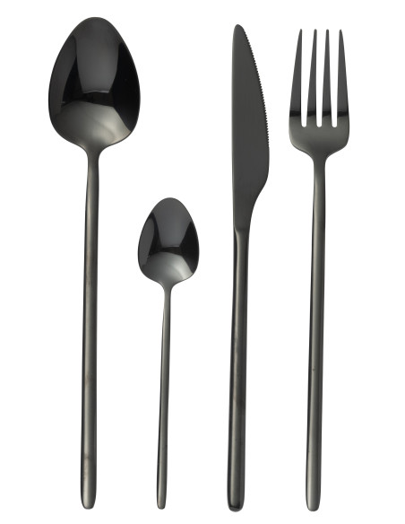 Couverts de table en acier inoxydable brillant noir de 24 piècesJ-Line Couverts de table en acier inoxydable brillant noir de 24 piècesJ-Line