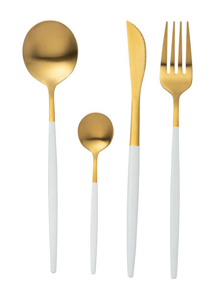 Couverts de table en acier inoxydable mat doré et blanc de 24 piècesJ-Line Couverts de table en acier inoxydable mat doré et blanc de 24 piècesJ-Line