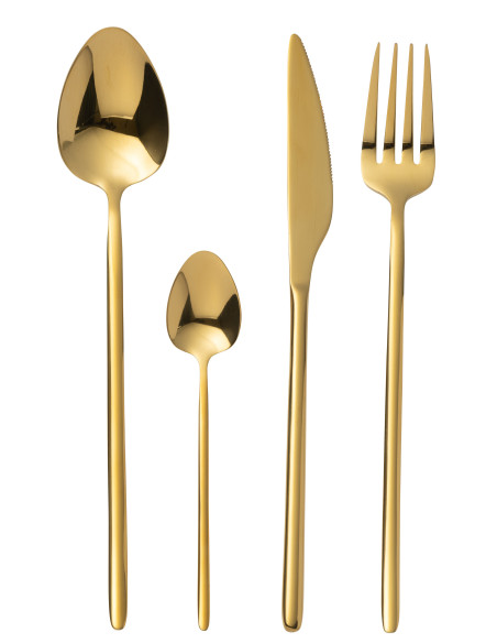 Couverts de table en acier inoxydable brillant doré de 24 piècesJ-Line Couverts de table en acier inoxydable brillant doré de 24 piècesJ-Line