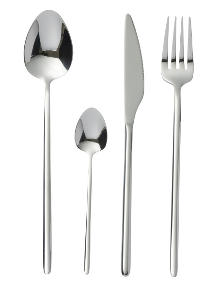 Couverts de table en acier inoxydable brillant argenté de 24 piècesJ-Line Couverts de table en acier inoxydable brillant argenté de 24 piècesJ-Line