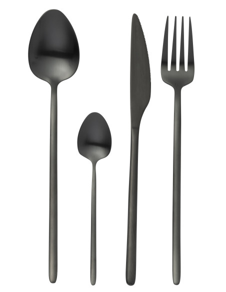 Couverts de table en acier inoxydable mat noir, 24 piècesJ-Line Couverts de table en acier inoxydable mat noir, 24 piècesJ-Line