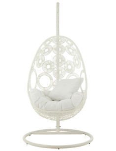 J-LineChaise suspendue + coussins Bula métal / roseau blanc 2