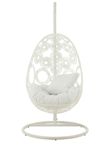 J-LineChaise suspendue + coussins Bula métal / roseau blanc
