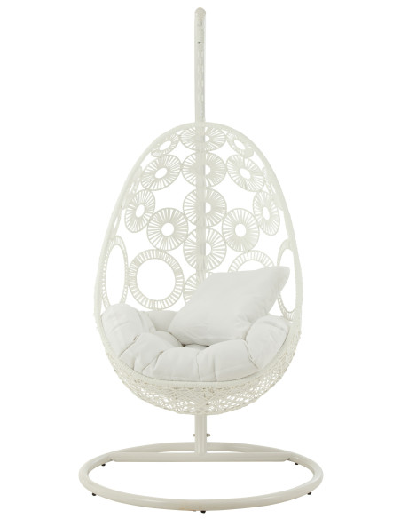 J-LineChaise suspendue + coussins Bula métal / roseau blanc