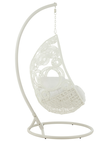 J-LineChaise suspendue + coussins Bula métal / roseau blanc