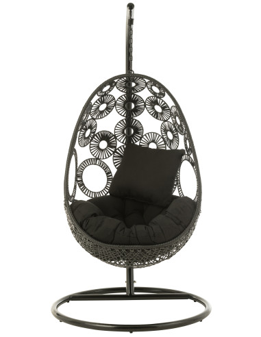 J-LineChaise suspendue + coussins Bula métal / roseau noir