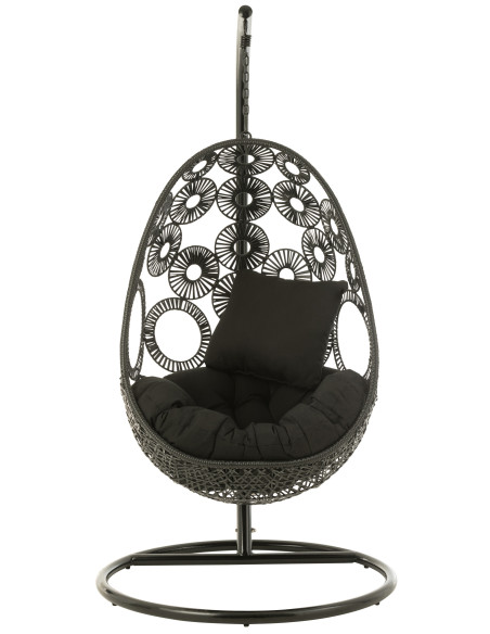 J-LineChaise suspendue + coussins Bula métal / roseau noir