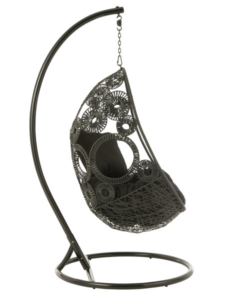 J-LineChaise suspendue + coussins Bula métal / roseau noir