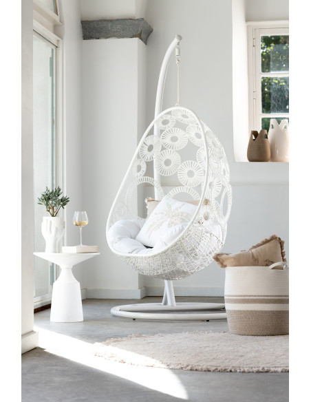 J-LineChaise suspendue + coussins Bula métal / roseau blanc