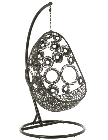 J-LineChaise suspendue + coussins Bula métal / roseau noir