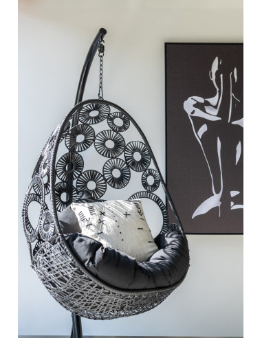 J-LineChaise suspendue + coussins Bula métal / roseau noir