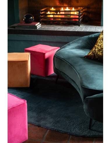 Pouf Cube Velours Rose VifJ-Line