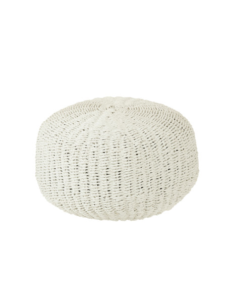 Pouf rond en plastique tissé blancJ-Line Pouf rond en plastique tissé blancJ-Line
