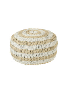 Pouf Rond à Rayures en Plastique Tissé Blanc/NaturelJ-Line