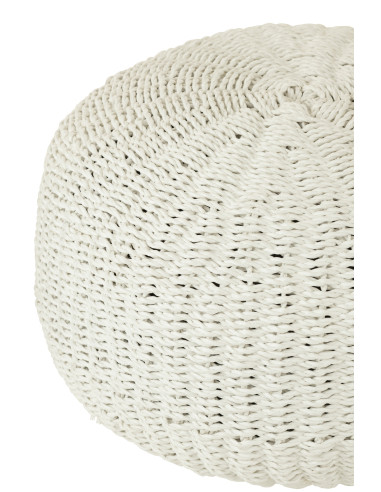 Pouf rond en plastique tissé blancJ-Line