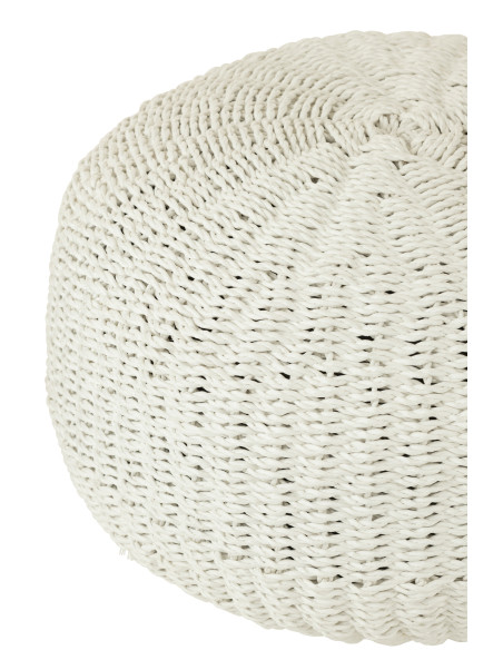 Pouf rond en plastique tissé blancJ-Line Pouf rond en plastique tissé blancJ-Line