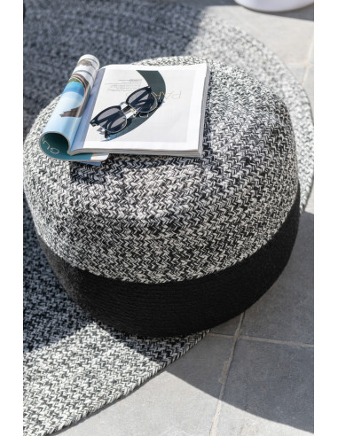 Pouf extérieur Miami Strip en poly noir/blancJ-Line