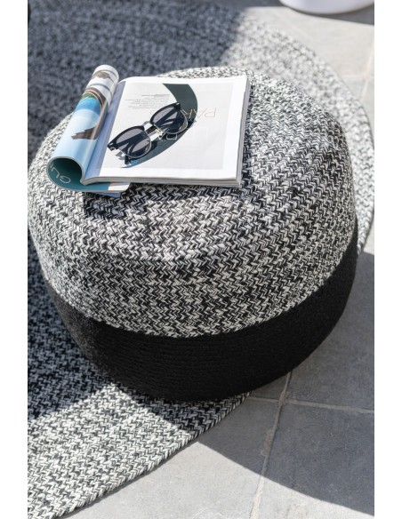 Pouf extérieur Miami Strip en poly noir/blancJ-Line Pouf extérieur Miami Strip en poly noir/blancJ-Line