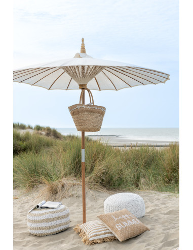 Pouf rond en plastique tissé blancJ-Line