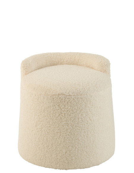Pouf Teddy Round+Back Bouclé BlancJ-Line