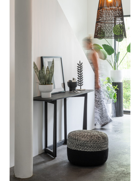 Pouf extérieur Miami Strip en poly noir/blancJ-Line Pouf extérieur Miami Strip en poly noir/blancJ-Line