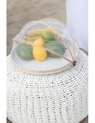 Pouf rond en plastique tissé blancJ-Line