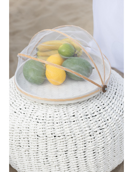 Pouf rond en plastique tissé blancJ-Line Pouf rond en plastique tissé blancJ-Line