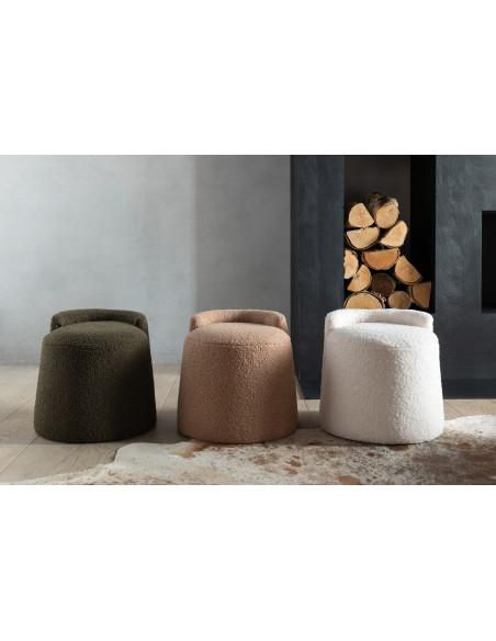 Pouf Teddy Round+Back Bouclé CamelJ-Line