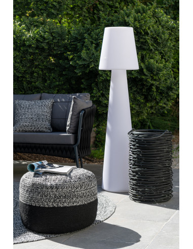 Pouf extérieur Miami Strip en poly noir/blancJ-Line