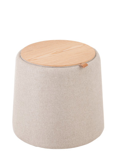 Pouf/Table d'appoint ronde en textile/bois beigeJ-Line