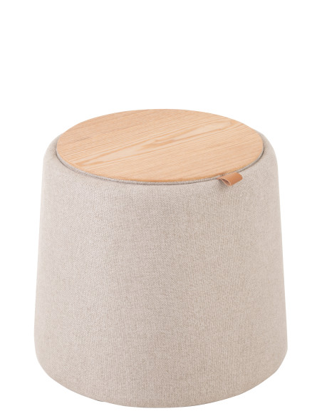 Pouf/Table d'appoint ronde en textile/bois beigeJ-Line Pouf/Table d'appoint ronde en textile/bois beigeJ-Line
