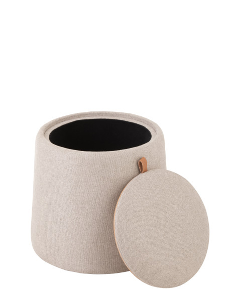 Pouf/Table d'appoint ronde en textile/bois beigeJ-Line Pouf/Table d'appoint ronde en textile/bois beigeJ-Line