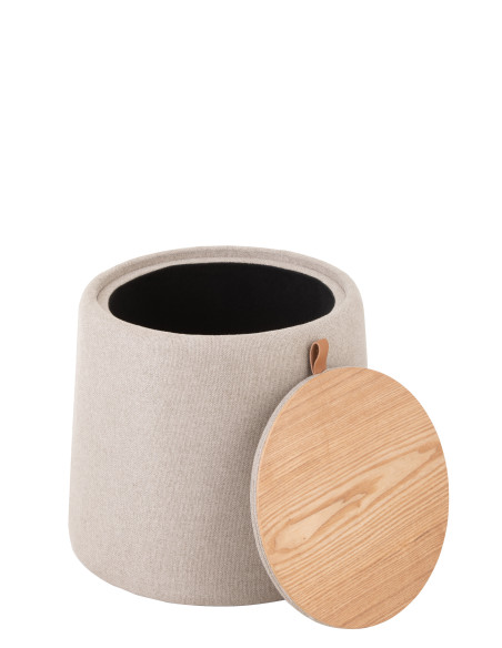 Pouf/Table d'appoint ronde en textile/bois beigeJ-Line Pouf/Table d'appoint ronde en textile/bois beigeJ-Line